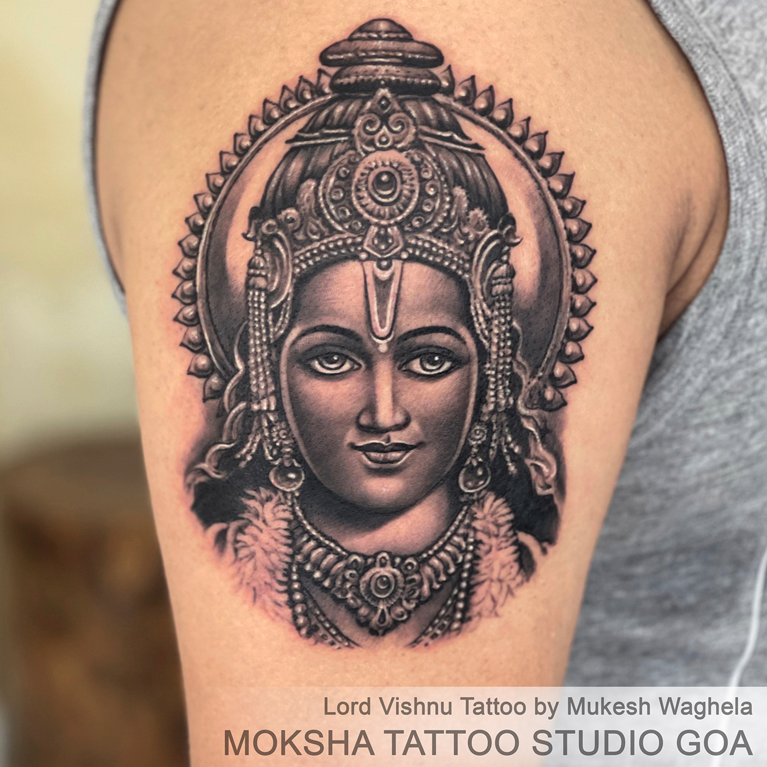Lord Vishnu Tattoo By Mukesh Waghela Best Tattoo Artist In Goa at Moksha  Tattoo Studio Goa India. - Best Tattoo Studio Goa, Safe, Hygienic - Moksha  Tattoo
