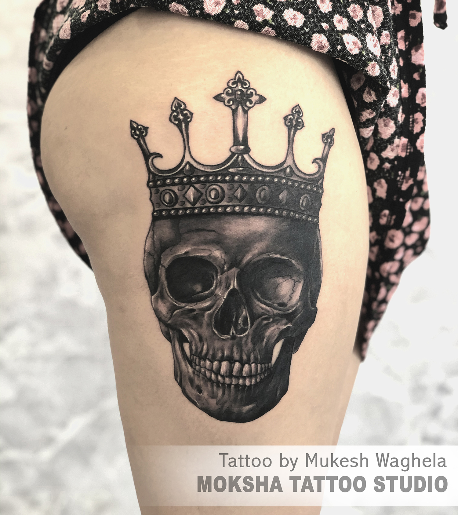 Skull with Crown Tattoo By Mukesh Waghela Best Tattoo Artist In Goa at  Moksha Tattoo Studio Goa India. - Best Tattoo Studio Goa, Safe, Hygienic -  Moksha Tattoo
