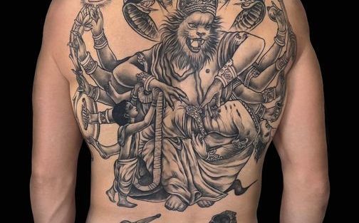tattoo #permanent #ink #god #narasimha #black #red #liontattoo #lion #anger  #pencil_killer_ | Instagram