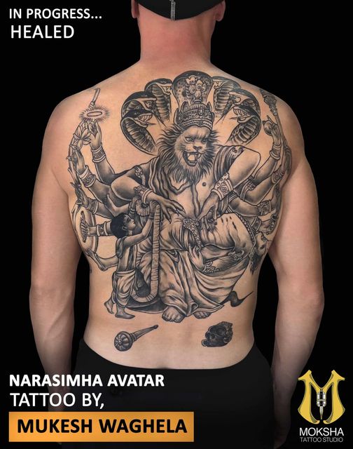 work-in-progress Narasimha Avatar tattoo by Mukesh Waghela